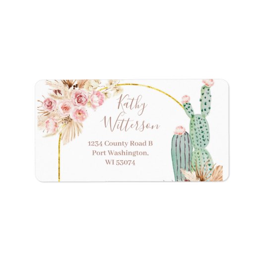 Adres Label Boho Cactus Pink Floral Baby shower (Voorkant)