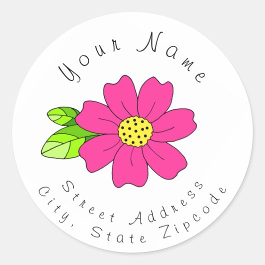 Adres label 'Hot Pink Flower' (Voorkant)