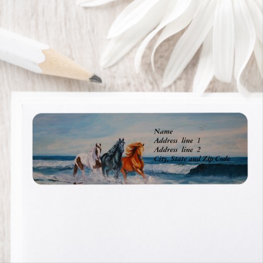 Adres Label, paarden in het surf Etiket (Insitu)