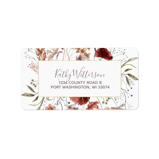 Adres Label Pastel Waterverf Autumn Wildbloemen (Voorkant)