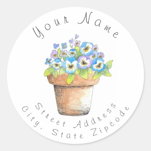 Adres label 'Potted Waterverf Pansies' (Voorkant)