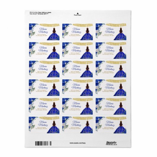 Adres Label Quinceañera 15 Anos Royal Blue (Full Sheet)