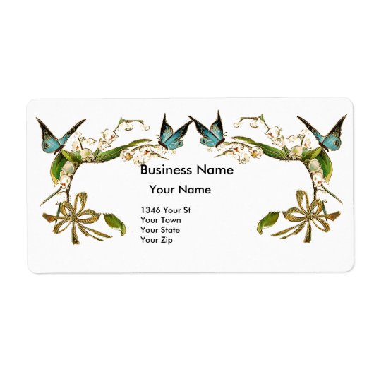 Adres Label  Retro Butterfly Floral (Voorkant)