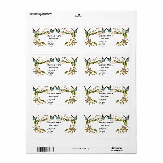 Adres Label  Retro Butterfly Floral (Full Sheet)