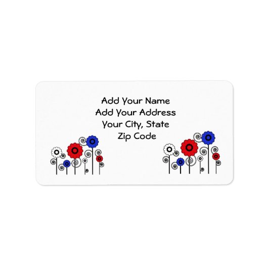 Adres Label, rood, wit & blauw Daisies Etiket (Voorkant)