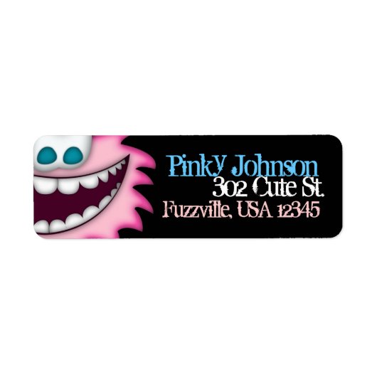 Adres Label Roze Fuzzy Creater Black Background (Voorkant)