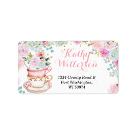 Adres Label Tea Party Baby shower Pastel Floral