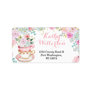 Adres Label Tea Party Baby shower Pastel Floral