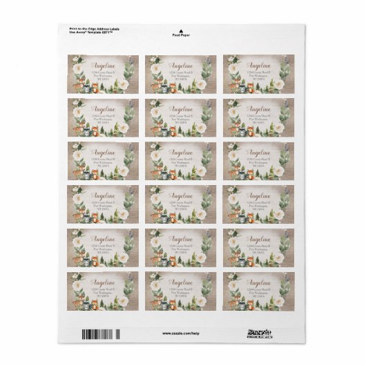 Adres Label Winter Woodland Animals White Floral (Full Sheet)