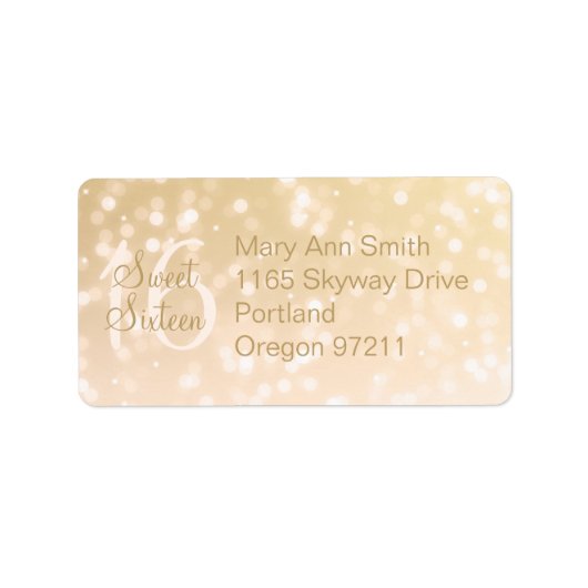Adres Lief 16 Verjaardag Gouden Sparkle Lichten Etiket (Voorkant)