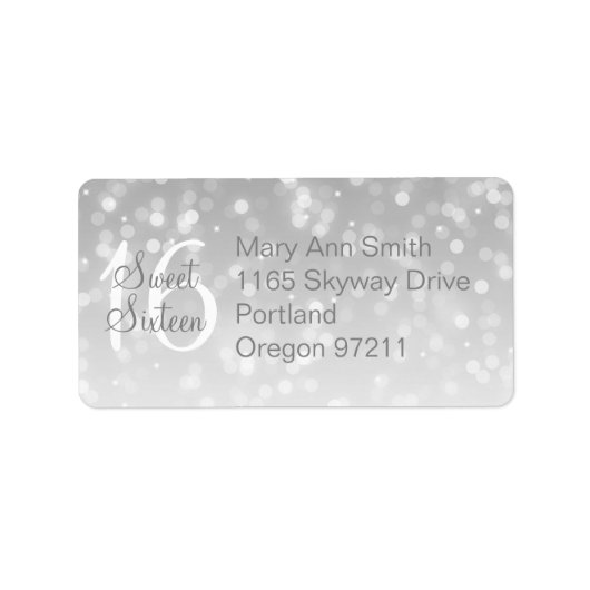 Adres Lief 16 Verjaardag Zilveren Sparkle Lights Etiket (Voorkant)