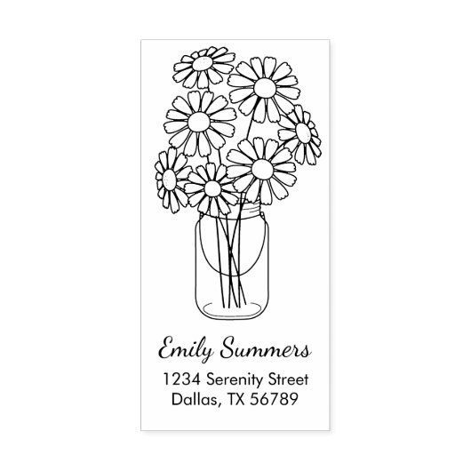 Adres Mason Jar Daisy Flowers Rubberstempel (Afrduk)