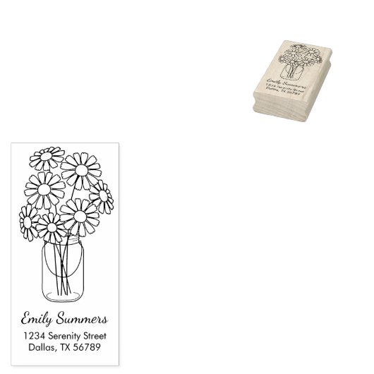 Adres Mason Jar Daisy Flowers Rubberstempel (Gestempeld)