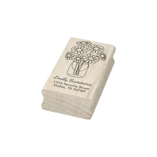Adres Mason Jar Daisy Flowers Rubberstempel (Stempel)