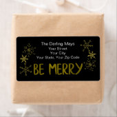 Adres Merry Black en Gold Snowflakes Etiket (Insitu)
