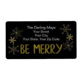 Adres Merry Black en Gold Snowflakes Etiket