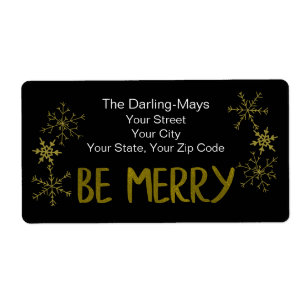 Adres Merry Black en Gold Snowflakes Etiket
