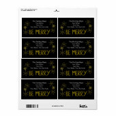 Adres Merry Black en Gold Snowflakes Etiket (Full Sheet)