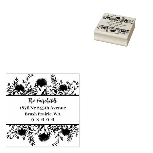 Adres Moderne eenvoudige Fancy wilde bloemen & twi Rubberstempel (Gestempeld)
