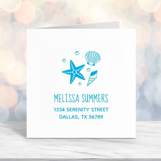 Adres Nautical Seashell Starfish Pearls Zelfinktende Stempel