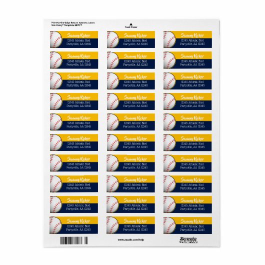 Adres Navy & Gold Baseball Etiket (Full Sheet)