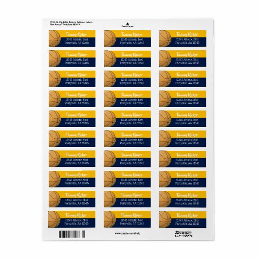 Adres Navy & Gold Basketball Etiket (Full Sheet)