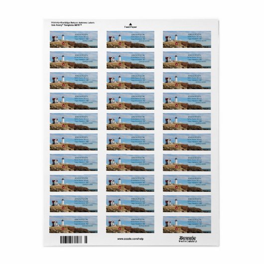 Adres Nubble Heart Lighthouse Return Etiket (Full Sheet)