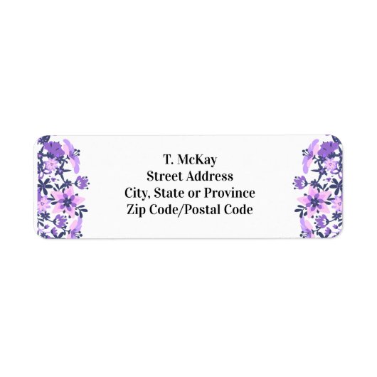Adres Paarse Floral Return Etiket (Voorkant)