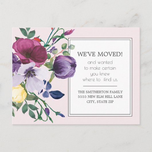 Adres Paarse Gele Waterverf Floral Change Briefkaart (Voorkant)