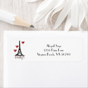 Adres: Parijs, Eiffeltoren en Rode ballonnen Etiket