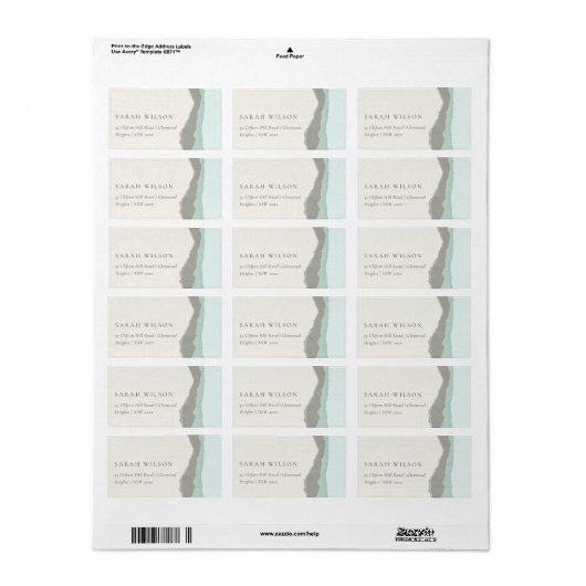 Adres Pastel Aqua Gray Kraft Mountain Wave Etiket (Full Sheet)