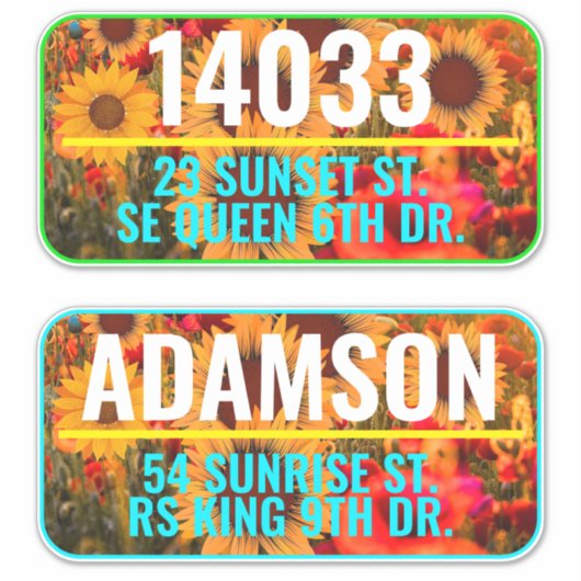 Adres Postbus Nummers & Naam - Floral Fam House Sticker (Voorkant)