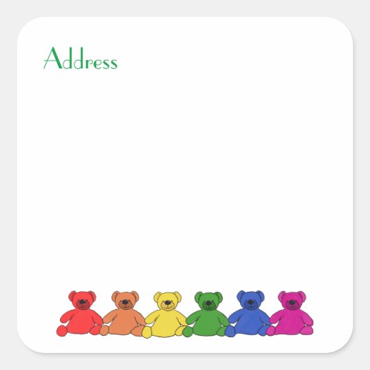 Adres Rainbow Teddies Vierkante Sticker (Voorkant)