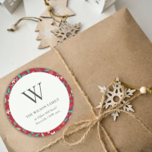 Adres Red Berries kerstflal Monogram