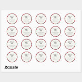 Adres Red Berries kerstflal Monogram Ronde Sticker (Vel)