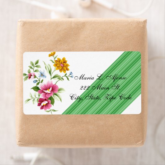 Adres Retourlabels Floral Green Stripes Etiket (Insitu)