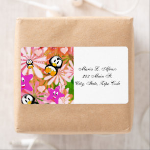Adres Retourlabels pinguins Floral Etiket