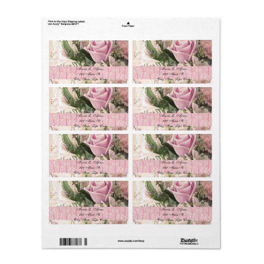 Adres Retourlabels Roze Rose Floral Etiket (Full Sheet)