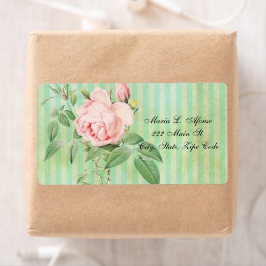 Adres Retourlabels roze Rose GreenStripe Floral Etiket (Insitu)