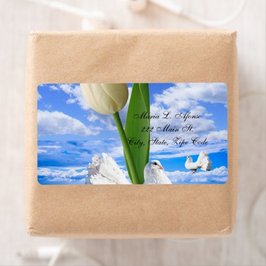 Adres Retourlabels White Doves Tulips Etiket (Insitu)