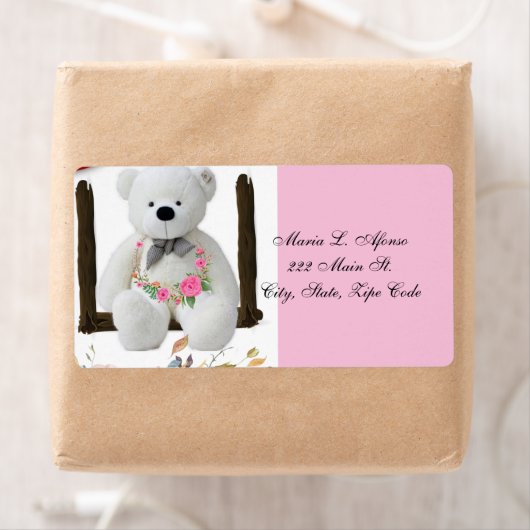 Adres Retourlabels White Teddy Bear Floral Etiket (Insitu)