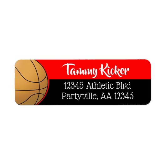Adres rood en zwart Basketball Etiket (Voorkant)