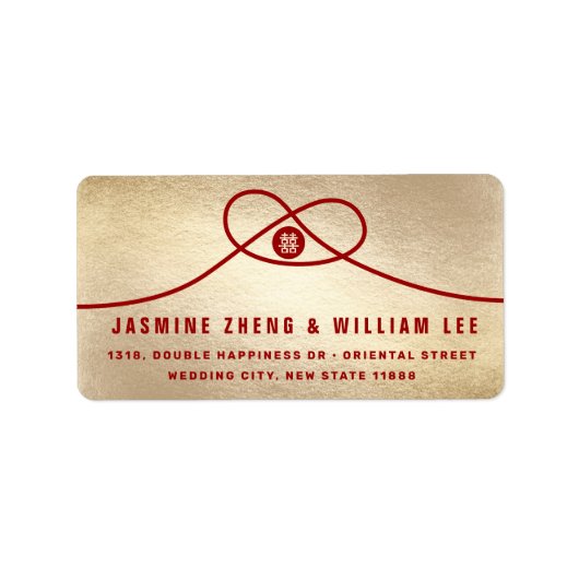 Adres Rood Knot Union Double Happiness Wedding Etiket (Voorkant)