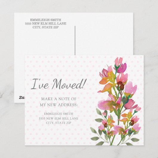 Adres roze bloemen pooldots wijzigen briefkaart (Voorkant / Achterkant)