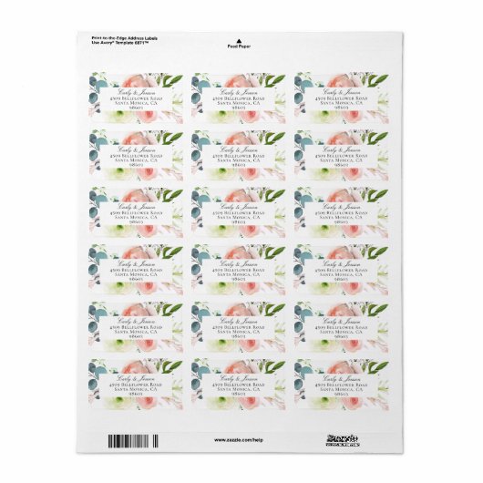 Adres roze en witte Floral Arrangement Etiket (Full Sheet)