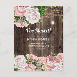 Adres Roze  Floral Rustic Wood Briefkaart
