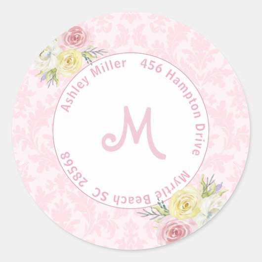 Adres  roze Waterverf Flowers Ronde Sticker (Voorkant)