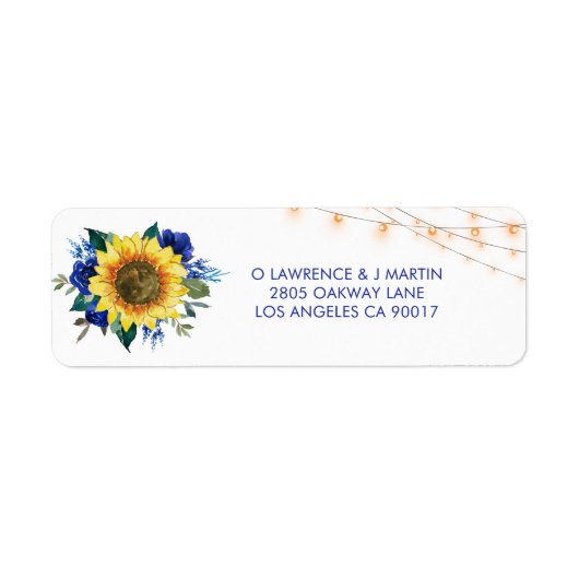 Adres Rustic Sunflower Blue Floral Lights Etiket (Voorkant)