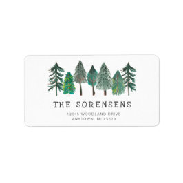 Adres Rustic Waterverf Pine Trees Etiket