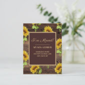 Adres Rustic Wood Sunflower Briefkaart (Staand voorkant)